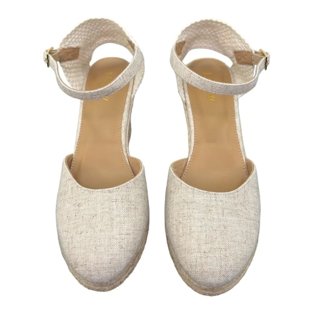 J. Crew NEW Ankle-Strap Espadrille Wedges Heels Shoes Ivory Cream Size 8 $128